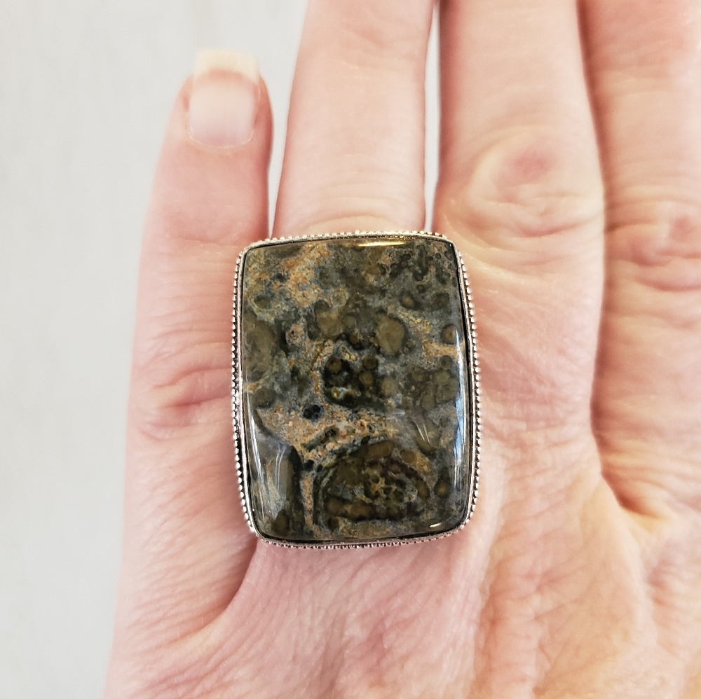 New Leopard Skin Jasper 925 Silver Ring.
